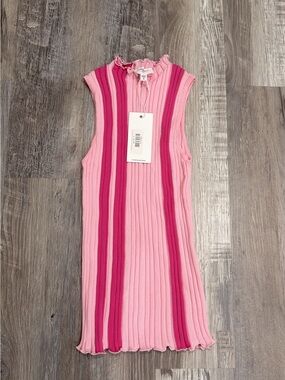 Women’s Pink Ribbed Stripe Tank Top - Sleeveless